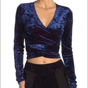 Hot As Hell Navy Blue Crushed Velvet Wrap Top XS
